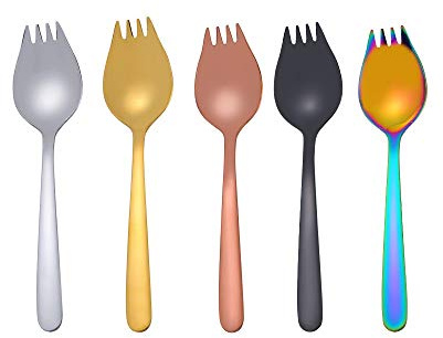 COMIART 5-Piece Stainless Steel Spork Set | Multi-Color Utensils | 6.1 Inch | Dishwasher Safe for Daily Use, Camping & Kids