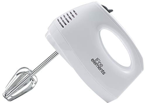 Fine Elements SDA1778 Hand Mixer with Two Stainless Steel Whisks and Flat Beaters (150W/220-240V/50-60Hz) Five Speed Selection, One Button Ejection, Compact Design, Robust & Easy-Clean- (White)