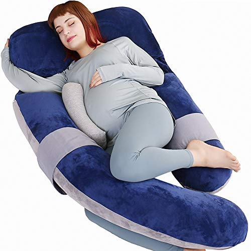 MOON PINE 60 Inch Pregnancy Pillow, Detachable U Shaped Full Body Pillow, Nursing and Maternity Pillow for Back, HIPS, Legs and Belly Support for Pregnant Women with Removable Cover (Blue Grey)