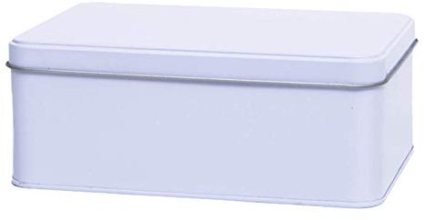 BZB PURE WHITE - Kitchen Tin/Caddy/Canister/Container - Plain White Metal - Tea/Coffee/Sugar/Cake/Biscuit/Foodstuff Storage (Rectangular Tin 19cm)