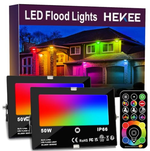 HEKEE LED-strålkastare utomhus 40 W RGBW-färgförändring, gör-det-själv-strobeläge, 120 färger, timing, strålkastare utomhus 4000 lumen, RGB 2700 K varm vit, IP66 vattentät