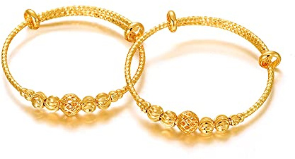 Ethlyn 2Pcs/Lot Christmas Gift for baby girls 18K Gold Plated Adjustable Beads Bracelet Bangle Birthday Present