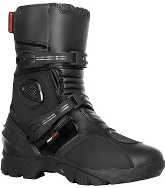 Bohmberg Dredd Herren Motorradstiefel, Biker Cross Dirt, stabile Motorrad Stiefel aus Leder, wasserresistent, verstärkten Protektoren - 43