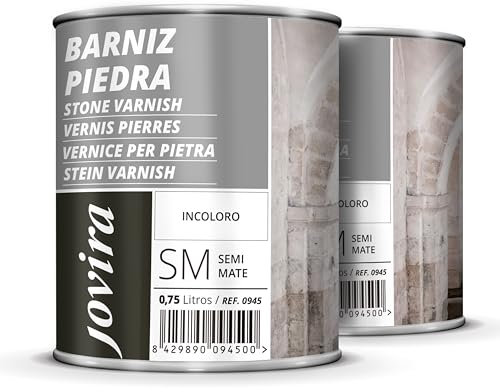 JOVIRA PINTURAS Barniz para Piedra, Ladrillo, Terrazo al Disolvente. Incoloro, natural, transparente. (2x750 Mililitros, Semimate) K-56-2
