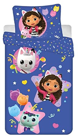 Aymax Gabby and the Magic Home Sängkläder, vändbart påslakan 140 x 200 cm + örngott 63 x 63 cm, Gabby's Dollhouse, certifierat enligt Oeko-Tex Standard 100