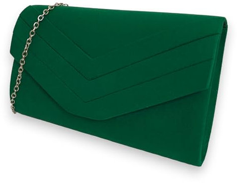 fi9 Elegante bolso de mano de ante para mujer, estilo envolvente, boda, noche, fiesta, bolso de mano, verde oscuro, medium