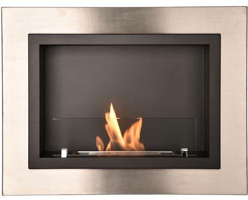 Ethanol-Kamin Togo Lili Home & Garden | 65 x 50 x 15 cm 9 Kg | Hängender Bio-Ethanol WandKamin mit 1L Brenner| Edelstahl/SCHWARZ| Ethanol-Wandkamin mit Sicherheitsglas | Brenndauer 3 Studen……