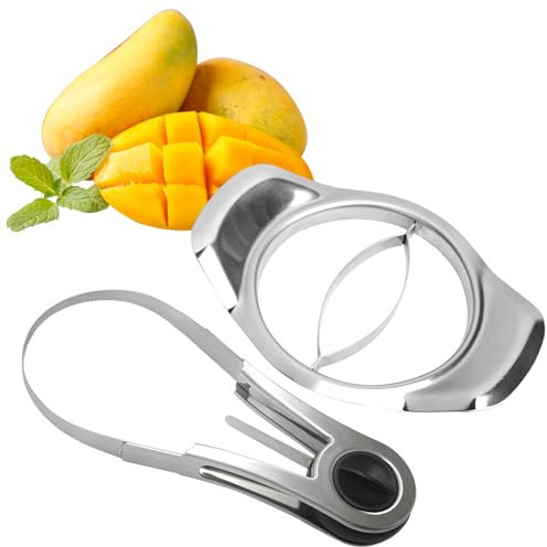 ZSMJAER Lot de 2 Coupe Mangue, En Acier Inox, Coupe Mangues Avec Support, Amateur de Mangues, Parfait pour Le Découpage Du Noyau