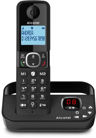 Alcatel F860 Voice - Schnurloses DECT-Telefon mit Anrufbeantworter, Telefon mit Anrufschutz, Freisprechfunktion, 2 Direktwahltasten, VIP-Funktion
