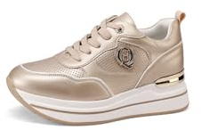 QUEEN HELENA Baskets Platform Baskets compensées Casual Femme X32-17, or, 37 EU
