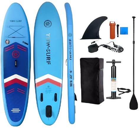 Set tavola da stand up paddle gonfiabile, design con ampia superficie, limite di peso 400 libbre (180 kg), completo di pagaia, pompa, zaino, pinne