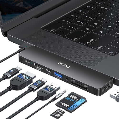 Hub USB C pour MacBook, adaptateur Mac Book Air Pro 8 en 2 avec HDMI 4K, Thunderbolt 3, USB-C, USB 3.0, USB 2.0, lecteur de carte SD/TF et audio compatible avec Mac 2025-2018