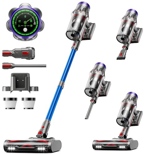 Avalsor Akku Staubsauger 50000Pa/600W/65Min, 1,8L Staubsauger Kabellos mit Staubabstreif-Funktion, Anti-Tangle-Bürste, 8-Fach-Filtration Akkustaubsauger Selbststehend für Teppiche/Tierhaare/Hartböden