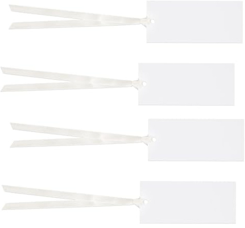 50uds Tarjetas de Nombre para Mesa, 4x9cm en Blanco Tarjetas de Lugar con Cinta Ideal Colgar para Bodas Banquetes y Fiestas