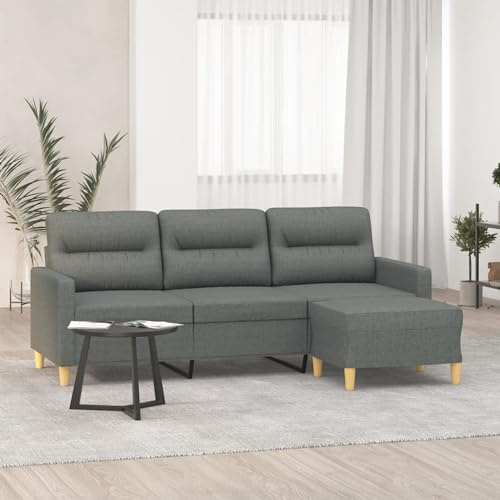 Hoodmeel Divano 3 Posti, Divano Angolare, Divani 3 Posti Offerte, Divanetto 3 Posti, Divano Moderno, con Poggiapiedi in Tessuto Grigio Scuro 180 cm