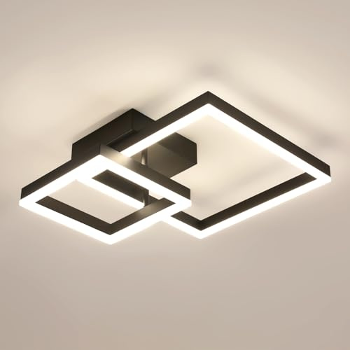 Osairous Plafon LED Techo Moderno, 36W 4050LM Lamparas de Techo Salon, Luz de Techo Acrílic Cuadrado Luz Neutra 4500K para Salón Dormitorio Cocina Pasillo, Negro, 52CM