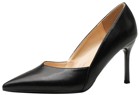 Qynthra Zapatos De Tacón Alto para Mujer Punta Fina De Cuero Stiletto Clásico para Fiesta Noche Trabajo,Negro,37 EU