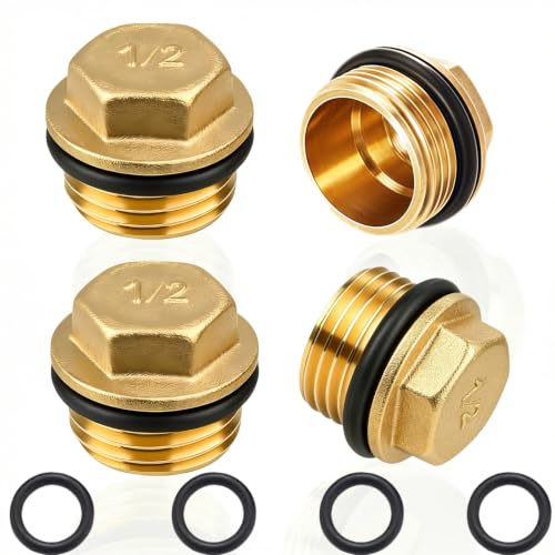 4 stycken G1/2 (Ø20,3 mm) mässingsproppar, blindproppar G1/2 tum utvändigt gänga, DN15, ändpropp rör ändkåpa med gummiring G1/2 AG, förslutningsproppar mässingsarmatur gängearmatur