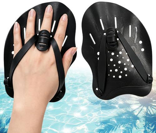 Mano Paddles Nuoto, Swimmpaddel Adulti, Flossen Adulti, Swimmhilfe Cinghie Regolabili, Per il Nuoto, Accessori l'Allenamento Unisex (Nero)