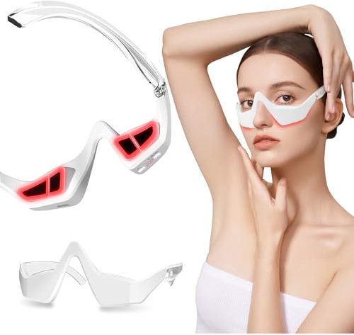 Dispositivo per massaggio occhi, terapia a luce rossa e microcorrente per occhi con occhiali, dispositivo per cura degli occhi con 4 modalità per occhiaie, borse sotto gli occhi, gonfiore, rughe e