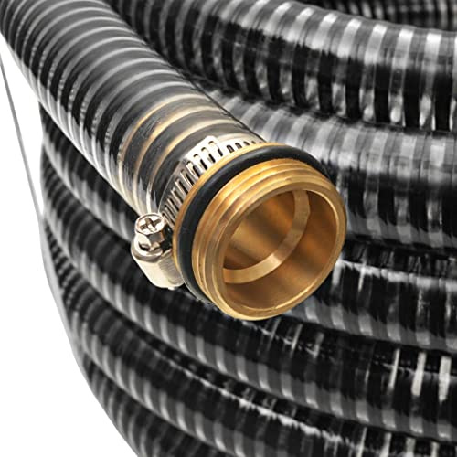 Tubo di aspirazione con raccordi in ottone 7 m lunghezza 25 mm diametro interno nero per irrigazione giardino, filtro acqua, impianto idrico domestico, flessibile, antipiega, con valvola a pedale e