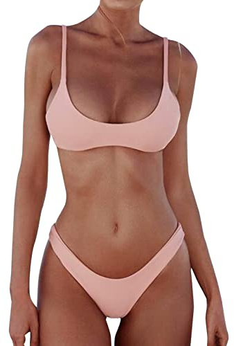 Kvinnor Brazilian Bandeau Push-Up Bandage Set Bikini Baddräkter, Rosa, XXL(Pink,M)