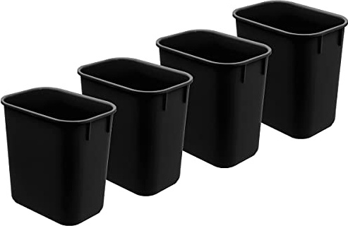 Acrimet Wastebasket, Deskside Bin, 3.25 Gallon/13 Quart/ 12 Liter (Plastic) (Black Color) (Set of 4)