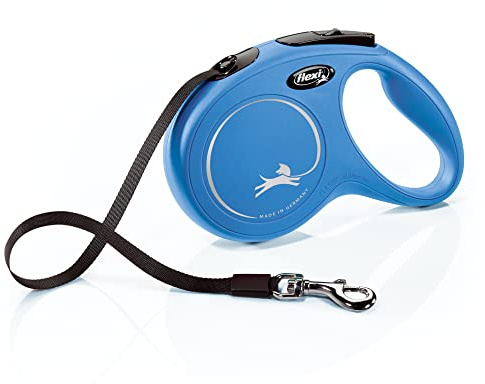 FLEXI New Classic Tape Retractable Dog Leash for Medium Dogs Upto 55 lbs. – 16 ft., Blue | Tangle Free Pet Walking Leash with One-Handed Brake, Pause, Lock|German Quality Product