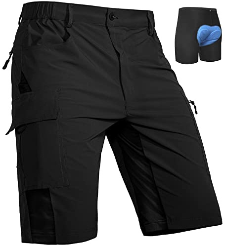 Cycorld MTB Ciclismo Pantaloncini Uomo, Asciugatura Rapida Elastische Loose Fit Bicicletta Bicicletta Sport all'aperto per Gli Uomini con 4D Imbottito(Nero, M)