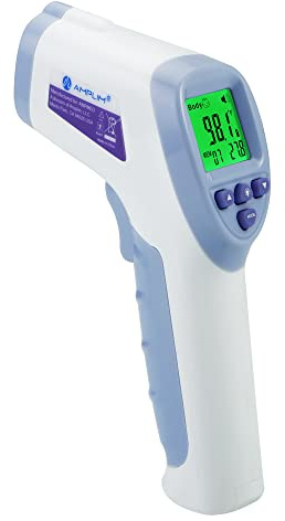 Amplim Digital Forehead Thermometer for Kids, Adults, and Babies - Touchless, Non-Contact Fever Thermometer with Temporal Head Function and Smart Color LCD Display