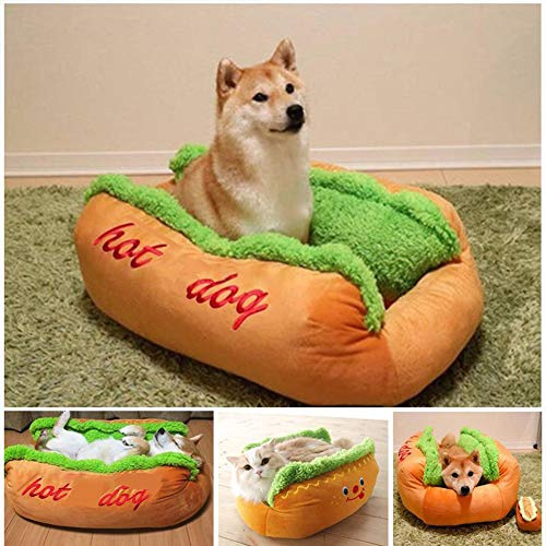 Lit en forme de donut pour chien/chat - Orthopédique en osier - Personnalisable - Taille moyenne - Coussin anti-anxiété - Corgi - Indestructible - Grand canapé moelleux en forme de hot-dog