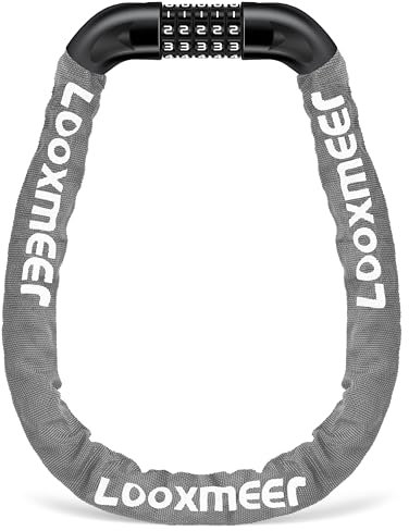 Looxmeer Fahrradschloss, Zahlenschloss 90cm mit 5-stelligem Code, Fahrrad Kettenschloss, Hohe Sicherheit, Anti-Diebstahl Kombination Schloss mit Gehärteter Stahlkettenglieder, Bike Lock, 12 Farben