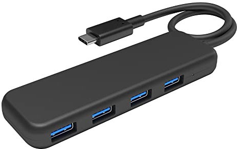 KabelDirekt – USB-Hub & Adapter, USB-C-Stecker, 4 USB-3.0-Ports (Slim-Design, für mehr Anschlüsse an PC/Notebook/Tablet/Smartphone, MacBook-kompatibel, USB SuperSpeed mit 5 Gbit/s, schwarz)