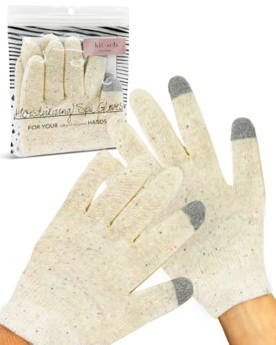 Kitsch Moisturizing Gloves Overnight for Dry Hands Treatment - Soft Cotton Gloves, Hydrating Hand Mask, Overnight Glove for Dry Hands with Infused Gel, One Size Fits Most, Washable & Reusable Pair