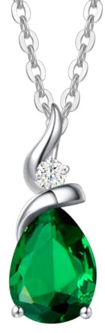 FANCIME Solid 14 karat 585 vitt guld hänge kedja med droppar granat/ametist/akvamarin/smaragd/rubin/opal och äkta diamant presentsmycke för kvinnor, 925 silver kedja: 40 + 5 cm, Small, Metall