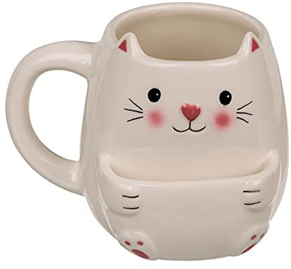 Out of the blue Tazza da caffè a forma di gatto con scomparto per biscotti, tazza da caffè, trasparente