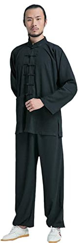 HFCY Kung Fu Uniform Chinesische Traditionelle Kampfsportbekleidung Wing Chun Kleidung Tai Chi Trainingstücher Taekwondo-Kleidung für Herren und Damen, Schwarz - XS