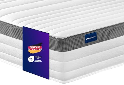 Traumnacht Exklusiv 7-Zonen 1.000er Tonnentaschenfederkernmatratze, Stiftung Warentest Testurteil Gut - Ausgabe 10/2023, 23 cm Premiumhöhe, Öko-Tex zertifiziert, Härtegrad 2 (H2), 100 x 220 cm