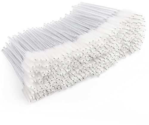 300 Pcs Disposable Mascara Wands, Crystal Spoolies Brush for Eyelash Extensions, Spooly Eyelash Eyebrow Brushes Lash Wand Applicator Makeup Kits (White)