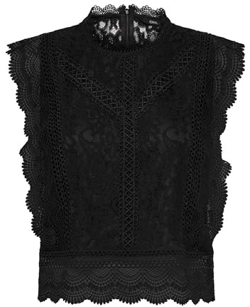 ONLY ONLKARO S/L Lace Top WVN Haut, Noir, XL Femme