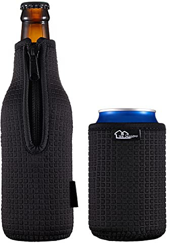 WK IEASON Beer Bottle Sleeve Insulators 12oz 330ml Standard Beer Bottle Cooler Covers Zip-up Bottle Jacket 12OZ Standard Can Sleeves Coolie Neoprene Insulator Coolers Coozies for Cans (Black)