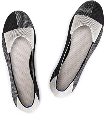 Frank Mully Ballerines Plates à Enfiler en Tricot pour Femme - Escarpins à Bout Rond