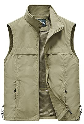 Btmpmcs Herr utomhus casual västar snabbtorkande fiskeväst lätt ärmlös jacka andningsbar fotografi väst camping jakt topp verktygsväst, C-kaki, XL