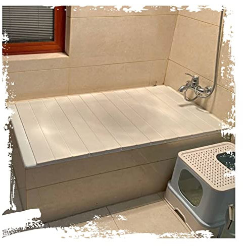Faltende Badewannenabdeckung Rollladendeckel, weiße PVC-Holzmaserung, Badewannen-Staubbrett-Isolierabdeckung, Badewannenablage für Milchbäder, 0,6 cm Dicke (Color : White, Size : 75x170x0.6c