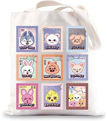 BWWKTOP Kpop SKZ Canvas Tote Bag Kpop SKZ Gifts SKZ Shoulder Bag SKZ Merchandise SKZ Member Gifts, Skzstamp, 37cm(14.56inch) * 32cm(12.59 inch)