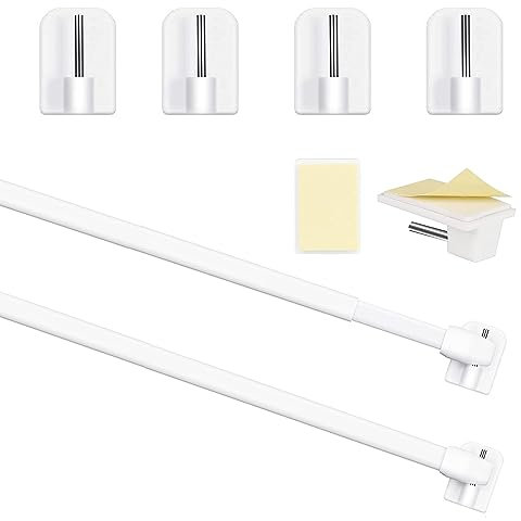 Honeyes 2 Stück Vitragestangen mit Selbstklebehaken Ausziehbar Bistrogardinenstangen Gardinenstange für Fenster Küche DIY-Projekte (2 Stücks-40-70CM)