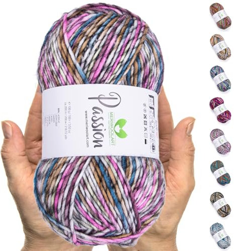 MeriWoolArt® Merino Wolle zum Stricken – 200 m Mehrfarbige Dicke Merinowolle – Weiche Wolle zum Häkeln und Armstricken für Pullover, Schals, Decken, Tücher, DIY Strickprojekte