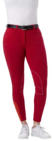 Riding World - Pantaloni da equitazione da donna Alexandrie | Pantaloni da equitazione con inserti in tessuto | con tasche anteriori e traspiranti | leggings da equitazione in rosso | abbigliamento da