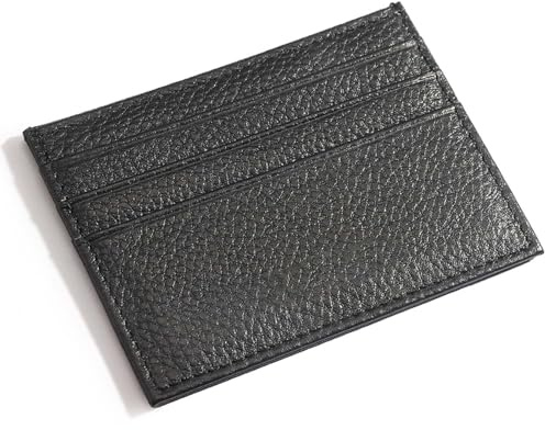 M-Plateau Credit Card Wallet, Super Slim Card Holder, Genuine Leather Wallet for Man and Women with 6 Card Slots and 1 Pocket (Black)