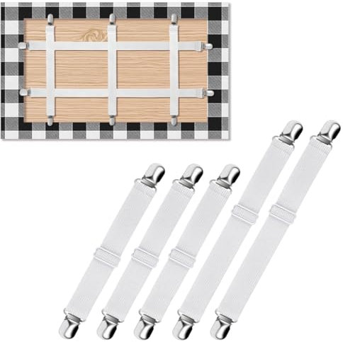 VEOIRXU 5 Piezas Clips de Correa Oculta para Mantel, Oculto Sujeta Manteles, Pinzas para Manteles Exterior, Clip de Correa Elástica para Asegurar Manteles Picnic Mesas Sofá Cama (Blanco)